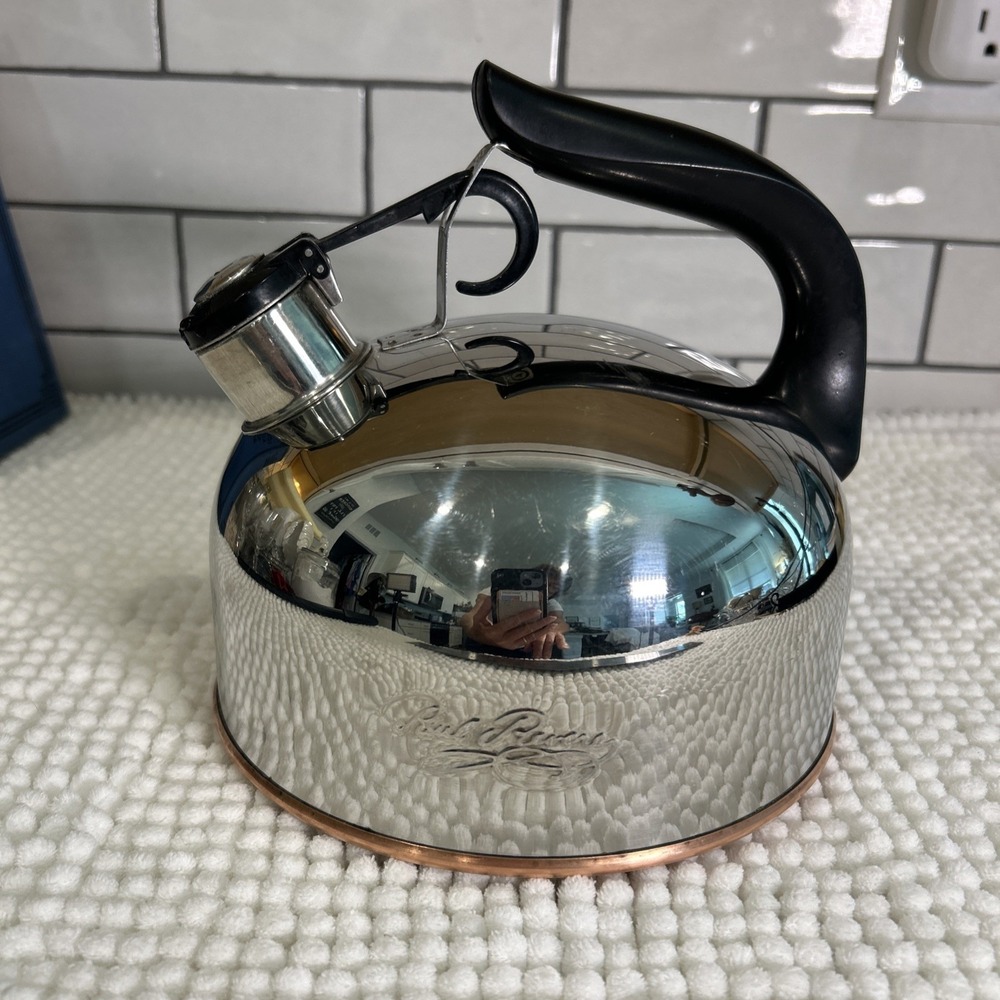 Vintage Revere Ware Whistling Tea Pot Copper Bottom Kettle